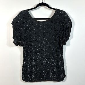 Oleg Cassini 100% Silk Sequins Beaded Luxury Vintage Evening Top Women Small